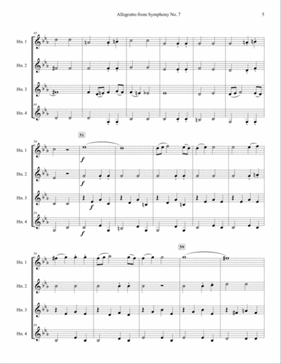 Allegretto from Symphony No. 7 for French Horn Quartet French Horn Quartet scores gallery preview page 5