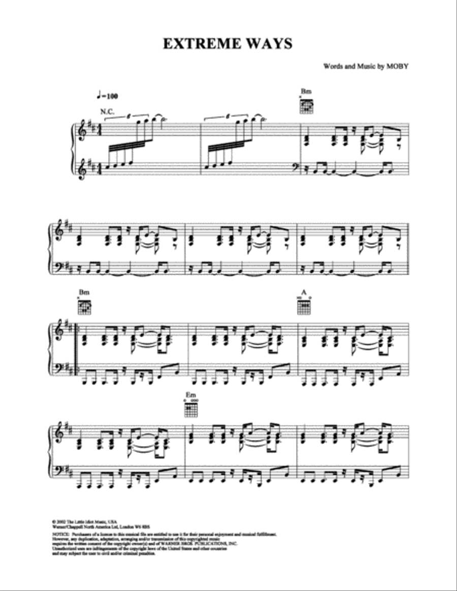 Extreme Ways Piano, Vocal, Guitar scores gallery preview page 1