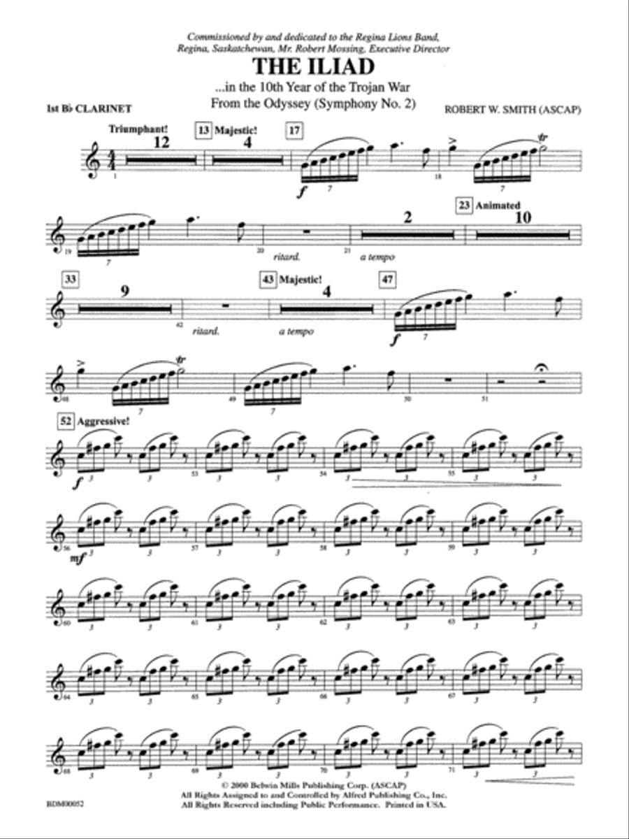 The Iliad (from The Odyssey (Symphony No. 2)): 1st B-flat Clarinet Concert Band scores gallery preview page 1