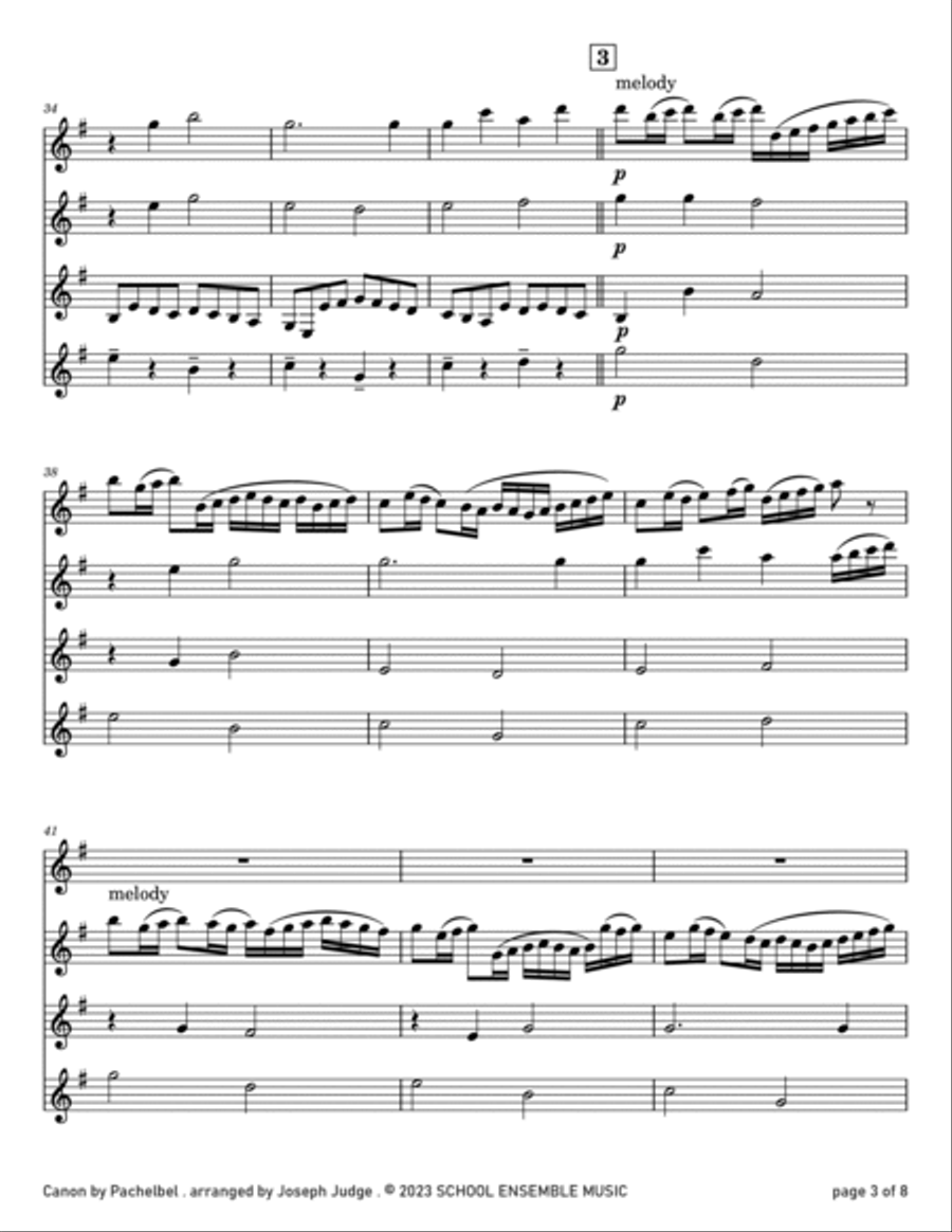 Canon by Pachelbel for Clarinet Quartet in Schools Clarinet Quartet scores gallery preview page 3