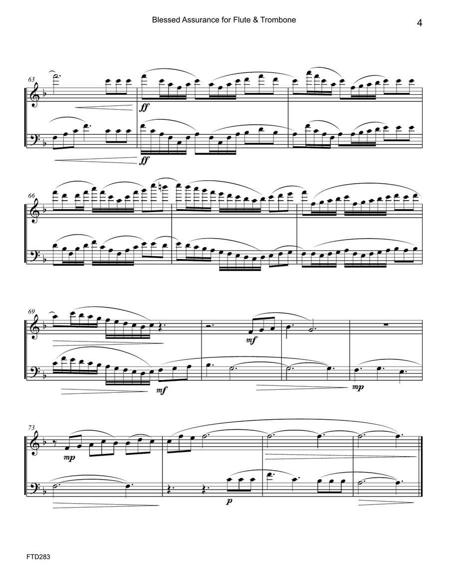 BLESSED ASSURANCE/JESU JOY OF MAN'S DESIRING - Flute & Trombone (unaccompanied) Flute scores gallery preview page 4