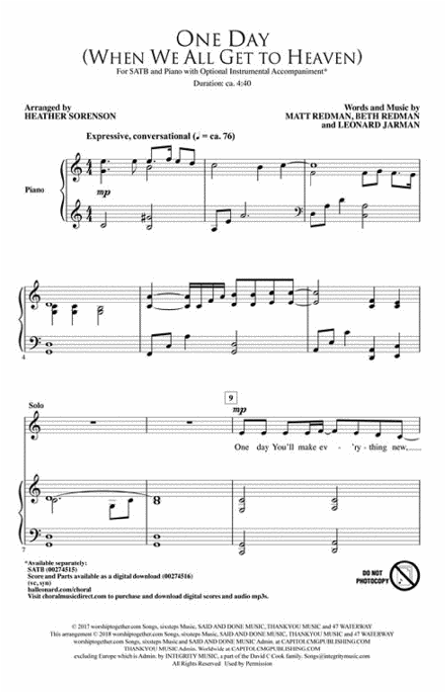 One Day (When We All Get to Heaven) 4-Part scores gallery preview page 2
