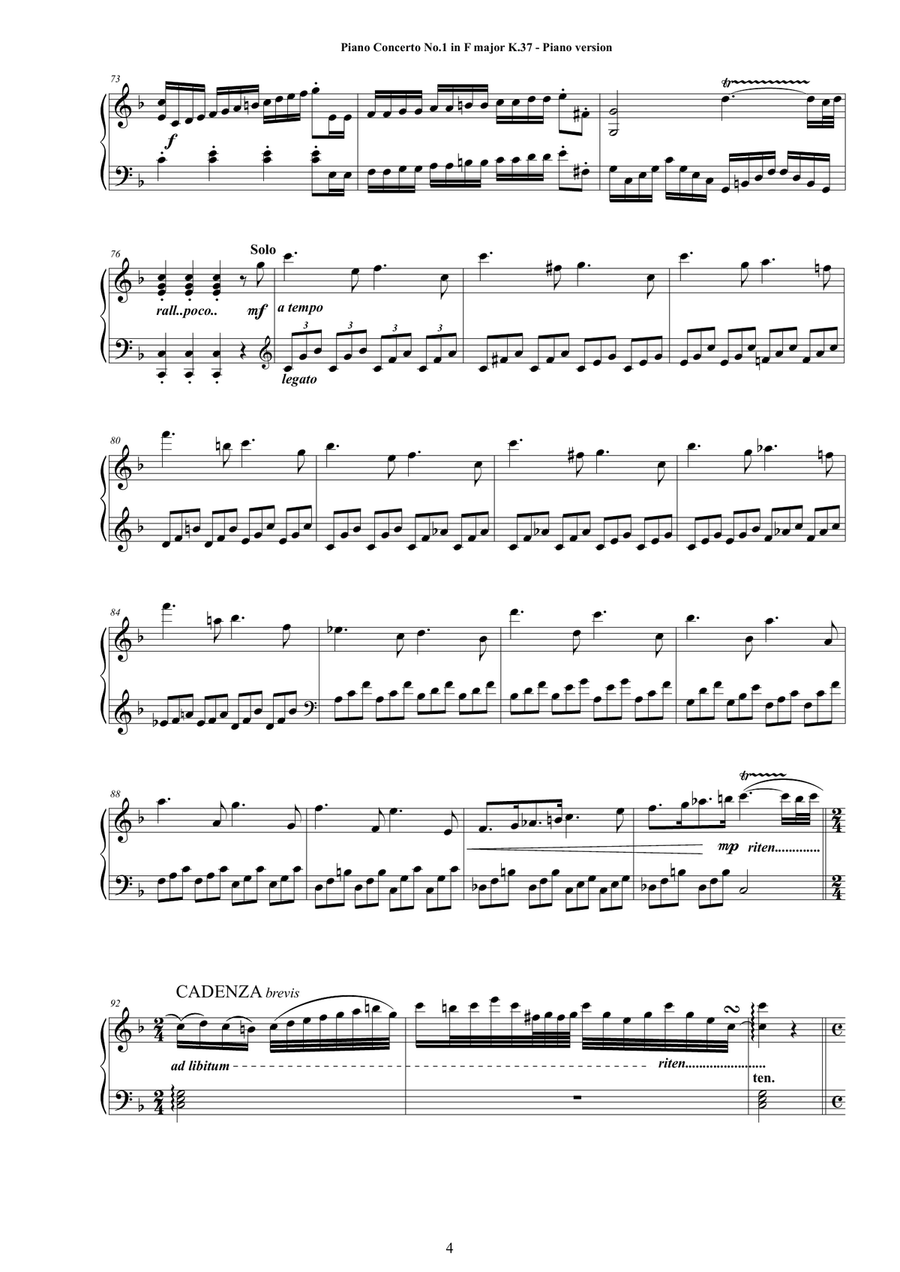 Mozart - Piano Concerto No.1 in F major K 37 for Piano version Mozart - Piano Concerto No.1 in F major K 37 for Piano version Piano Solo scores gallery preview page 4