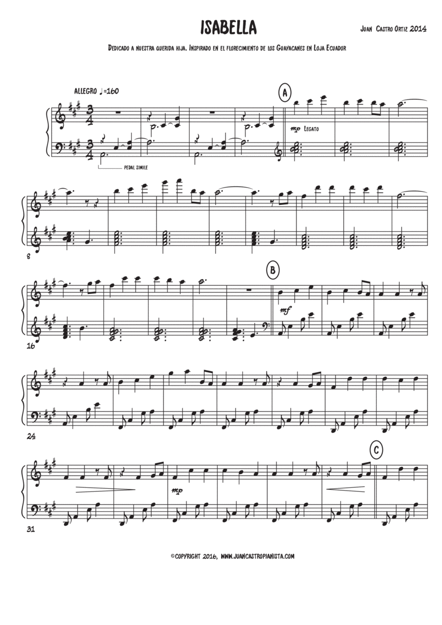 Isabella - Piano Solo - Juan Castro Pianista Piano Solo scores gallery preview page 1