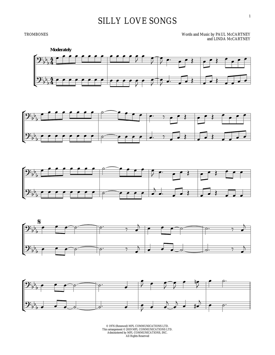 Silly Love Songs Silly Love Songs Trombone Duet scores gallery preview page 1
