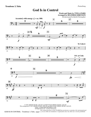 God Is In Control (arr. Heather Sorenson) - Trombone 3/Tuba