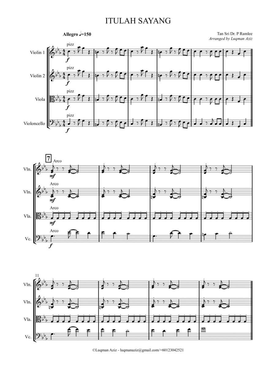 ITULAH SAYANG ITULAH SAYANG String Quartet scores gallery preview page 1