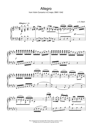 Book cover for Allegro From Violin Concerto In E Major, Bwv 1042