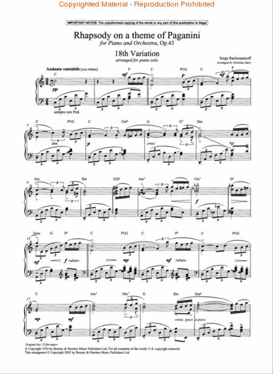 Rhapsody on a Theme of Paganini, Op. 43 Piano Solo scores gallery preview page 2