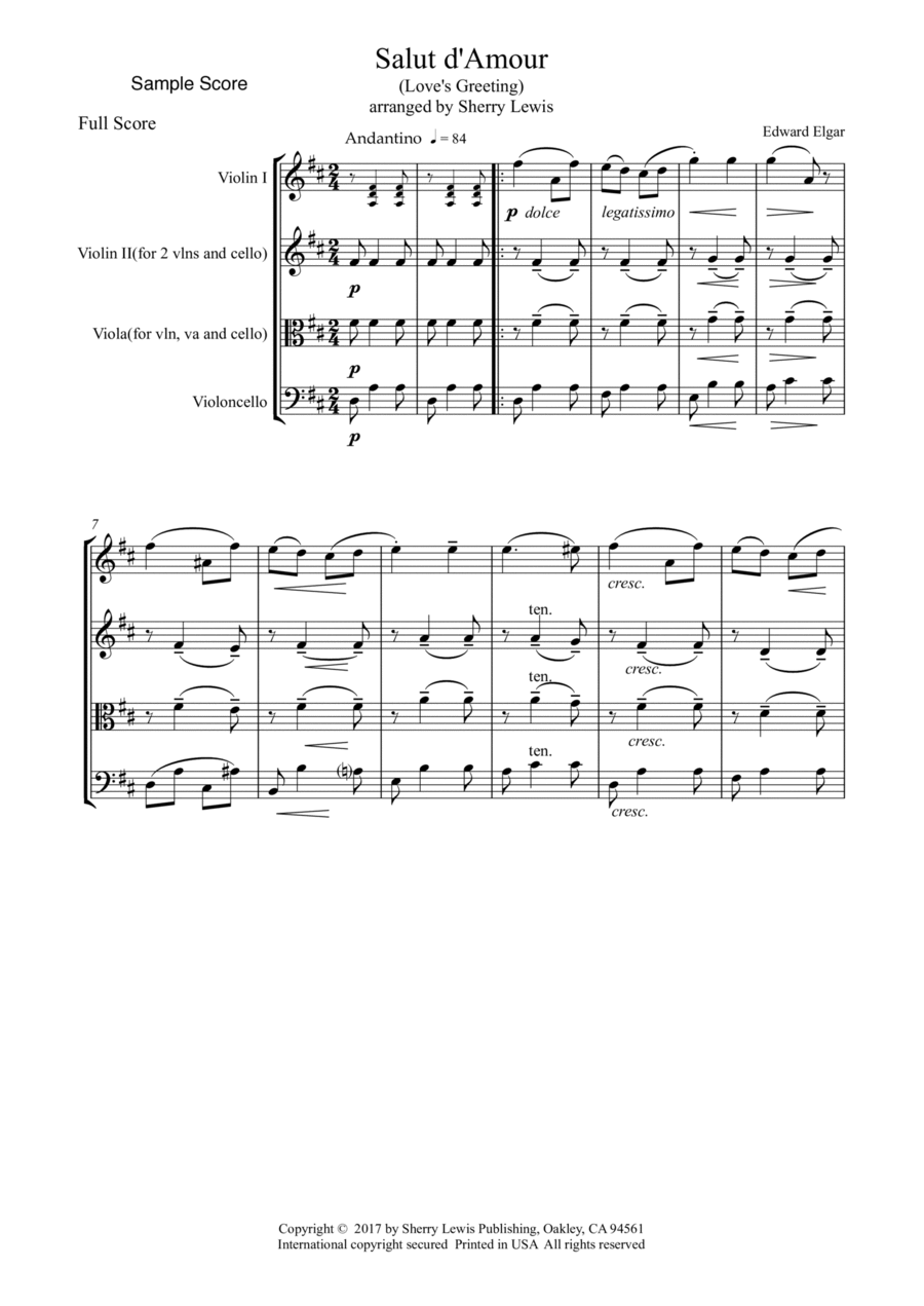 SALUT D'AMOUR String Trio, Intermediate Level for 2 violins and cello or violin, viola and cello Cello scores gallery preview page 1