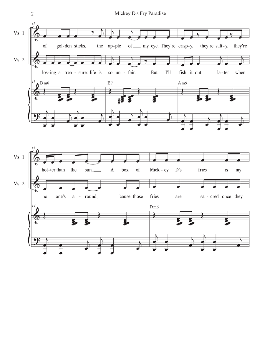 Mickey D's Fry Paradise (Unison choir) Unison Choir scores gallery preview page 2
