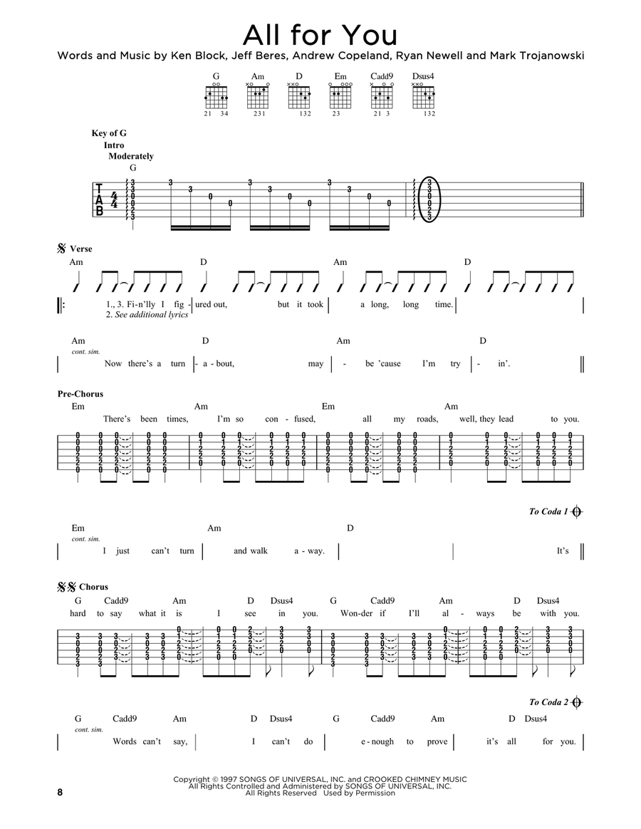 All For You All For You Acoustic Guitar scores gallery preview page 1