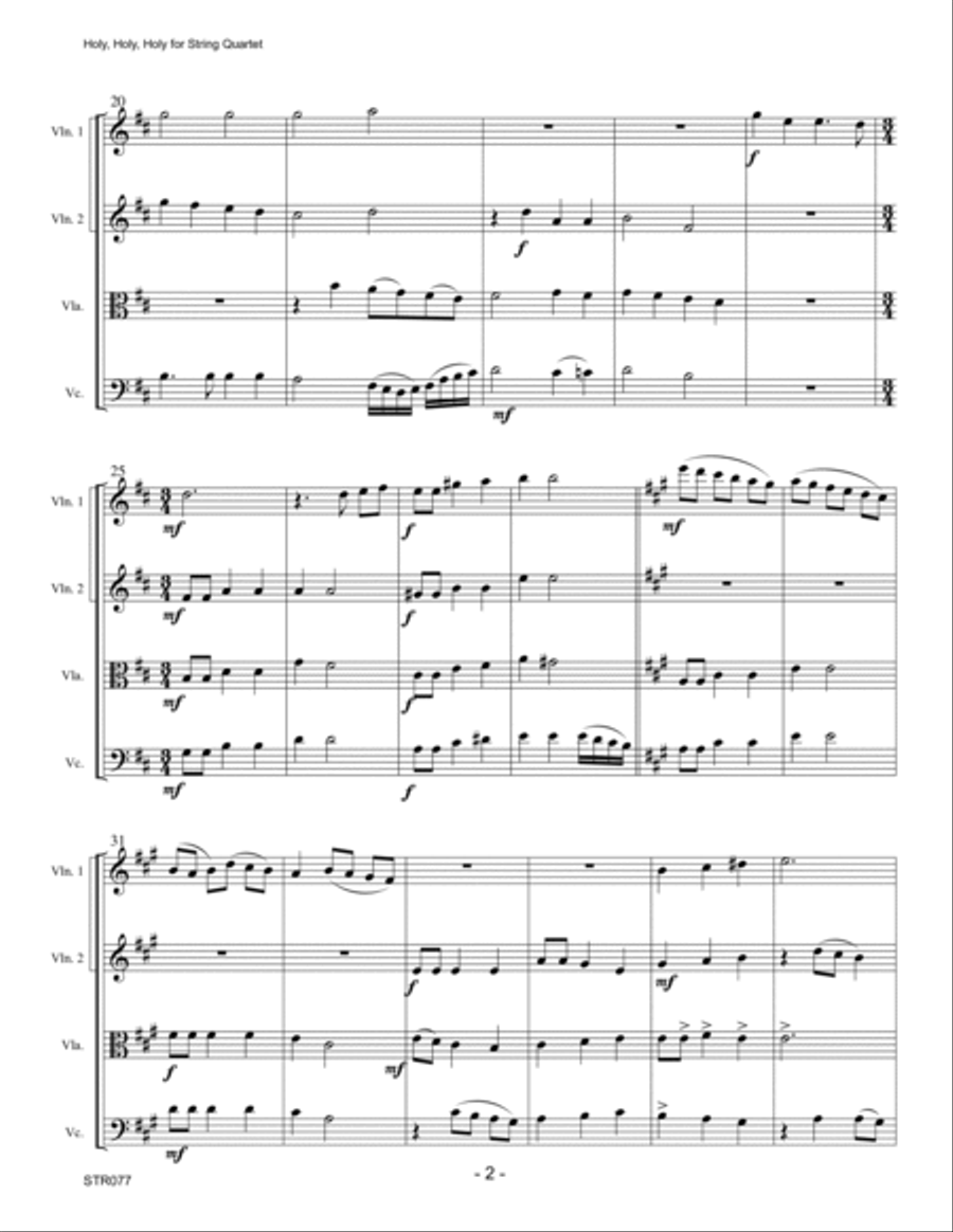 HOLY, HOLY, HOLY - STRING QUARTET (or 3 Violins & Cello) - unaccompanied String Quartet scores gallery preview page 2