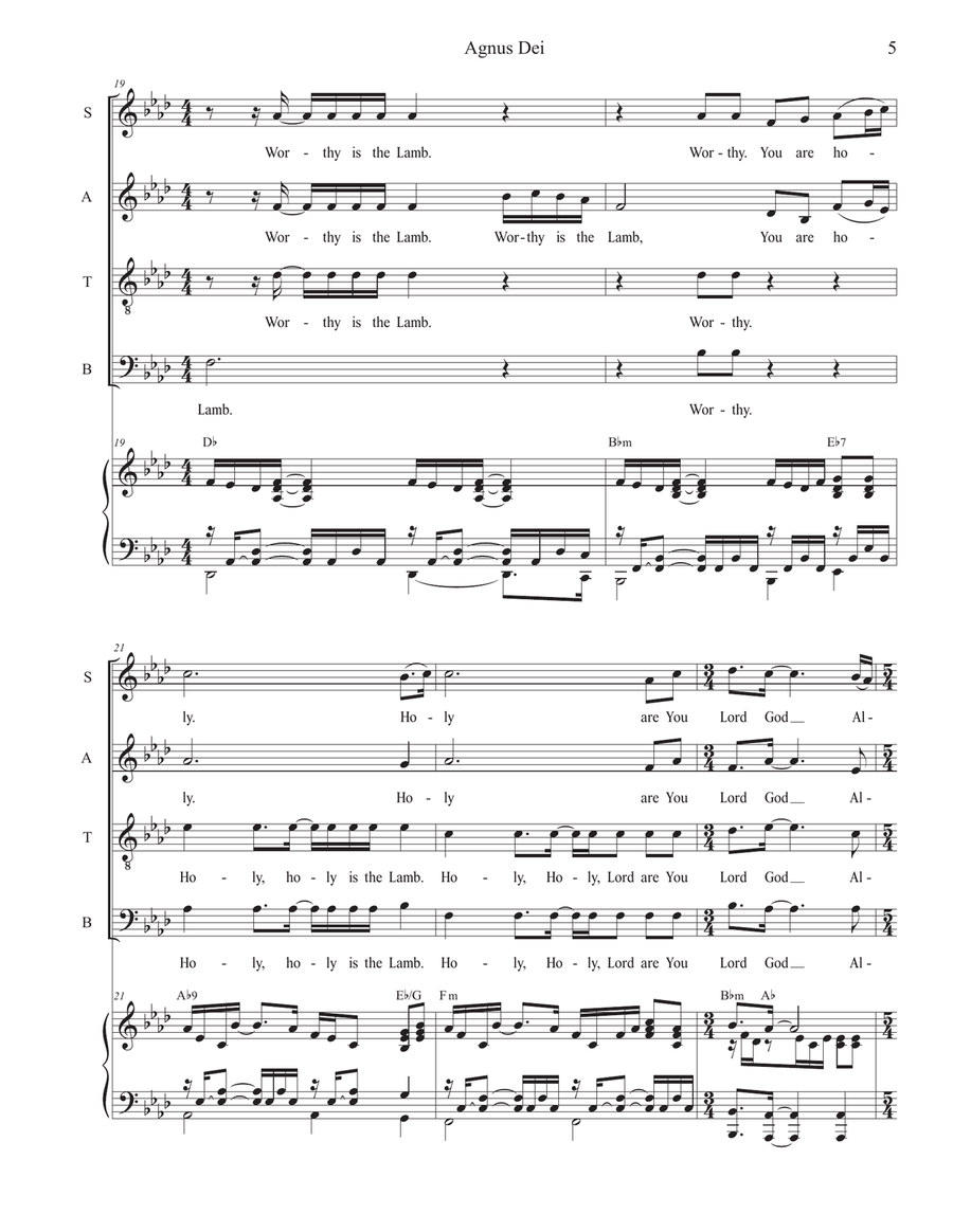 Medley: Agnus Dei with How Great Thou Art 4-Part scores gallery preview page 5