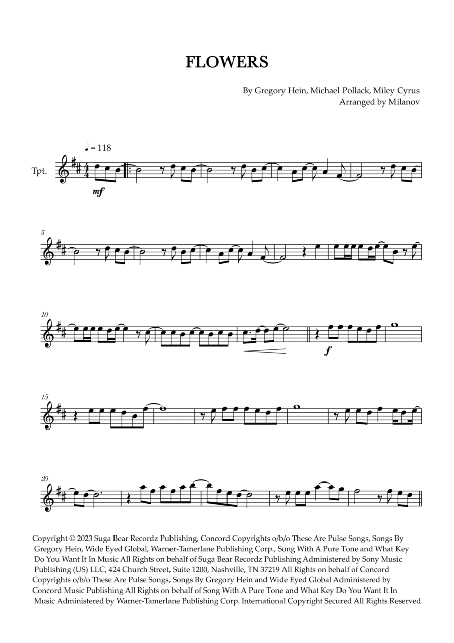 Flowers B-Flat Trumpet scores gallery preview page 1