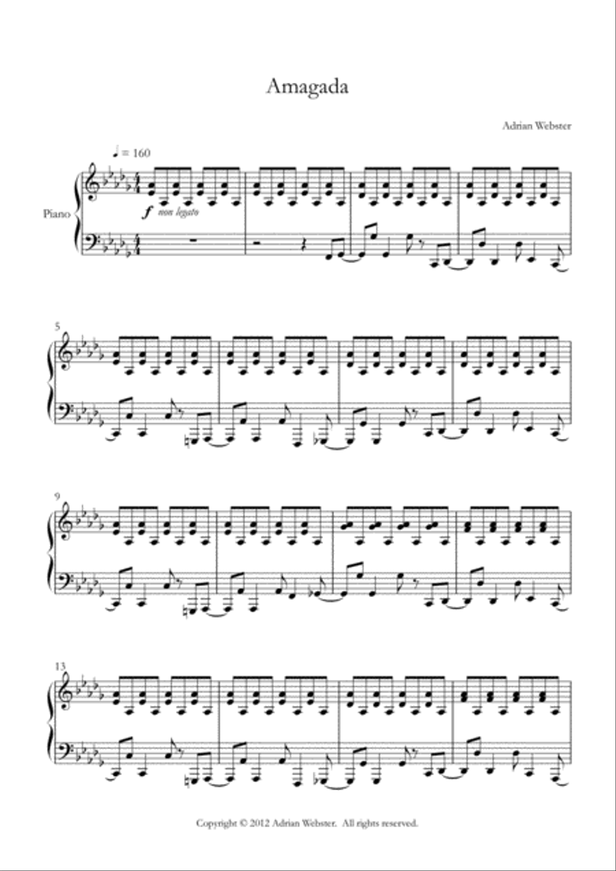 Amagada - CrusaderBeach - Lively Upbeat Piano Solo Piano Solo scores gallery preview page 1