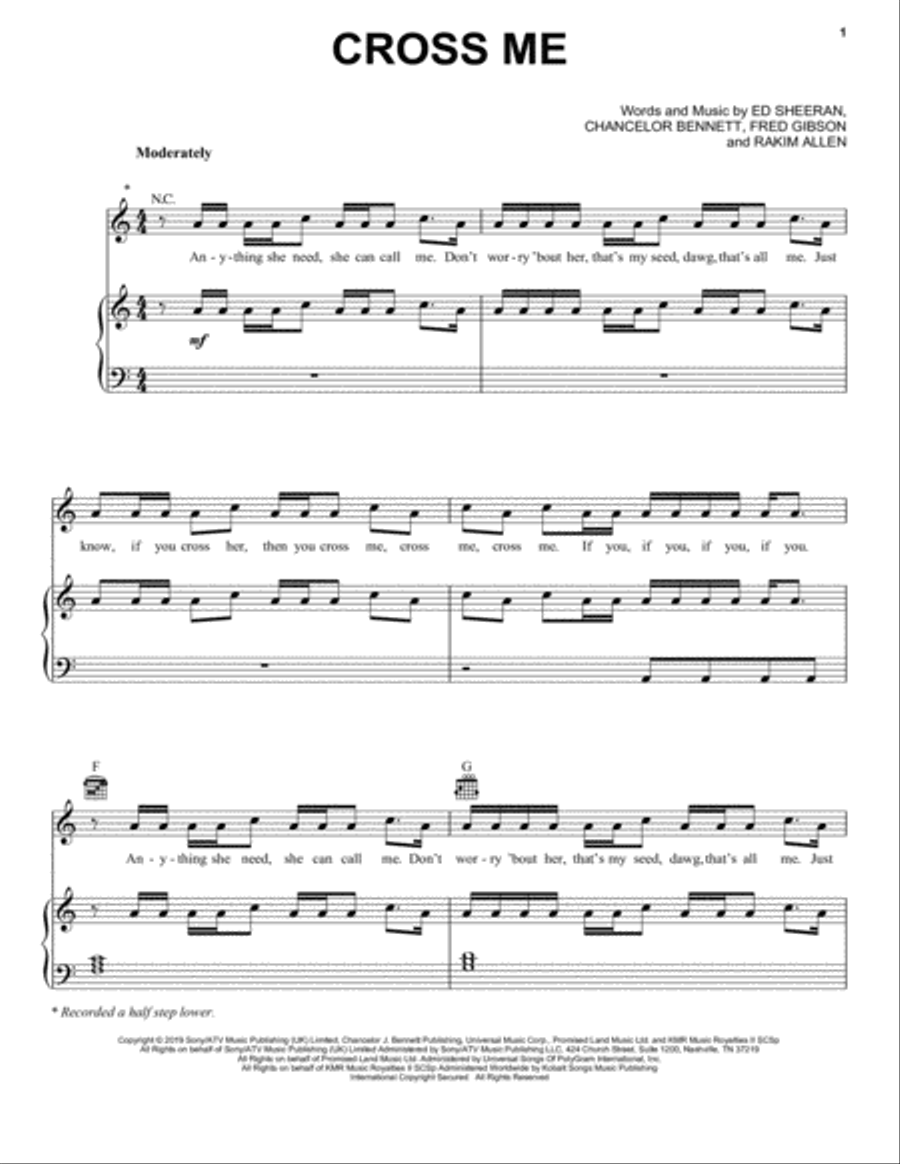 Cross Me (feat. Chance the Rapper & PnB Rock) Piano, Vocal, Guitar scores gallery preview page 1