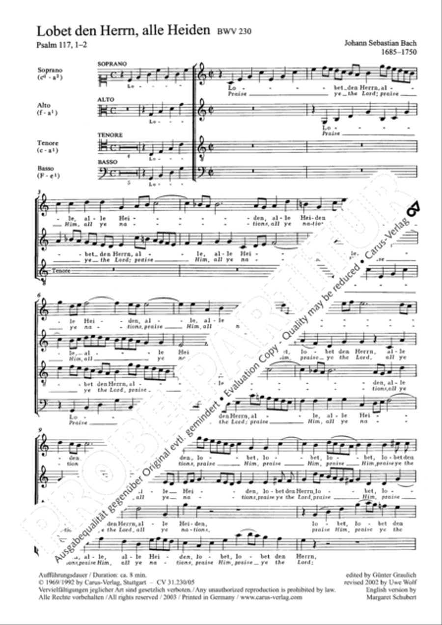 Praise ye the Lord, all ye nations (Lobet den Herrn, alle Heiden) 4-Part scores gallery preview page 3
