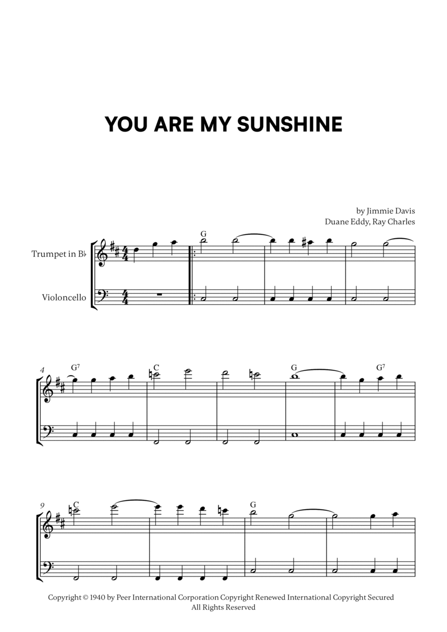 You Are My Sunshine You Are My Sunshine Trumpet Duet scores gallery preview page 1