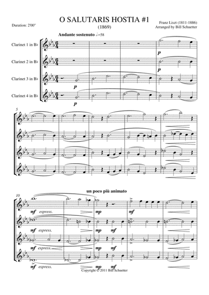 O Salutaris Hostia I by Franz Liszt B-Flat Clarinet - Sheet Music