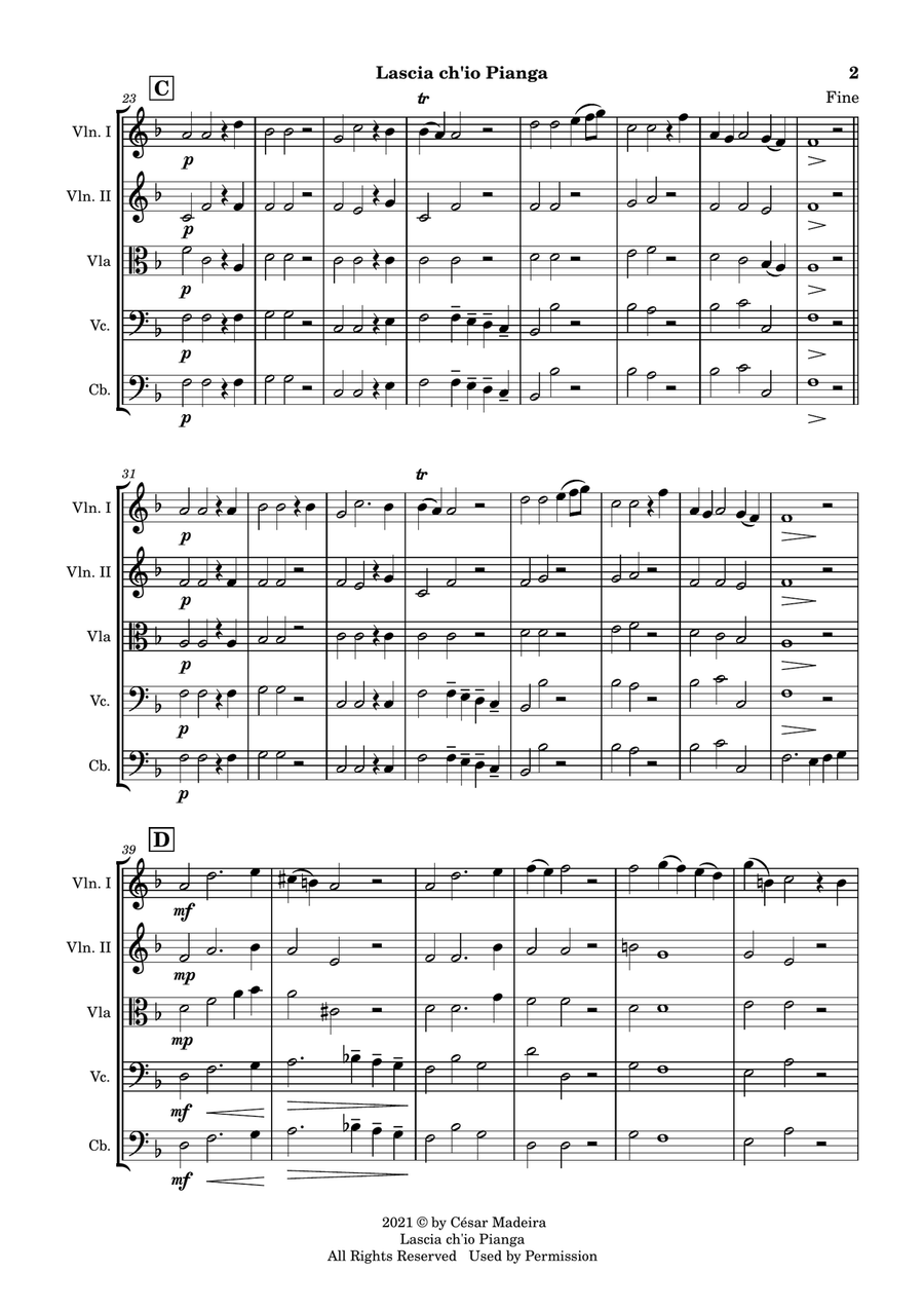 Lascia Ch'io Pianga - String Orchestra (Full Score and Parts) String Orchestra scores gallery preview page 3