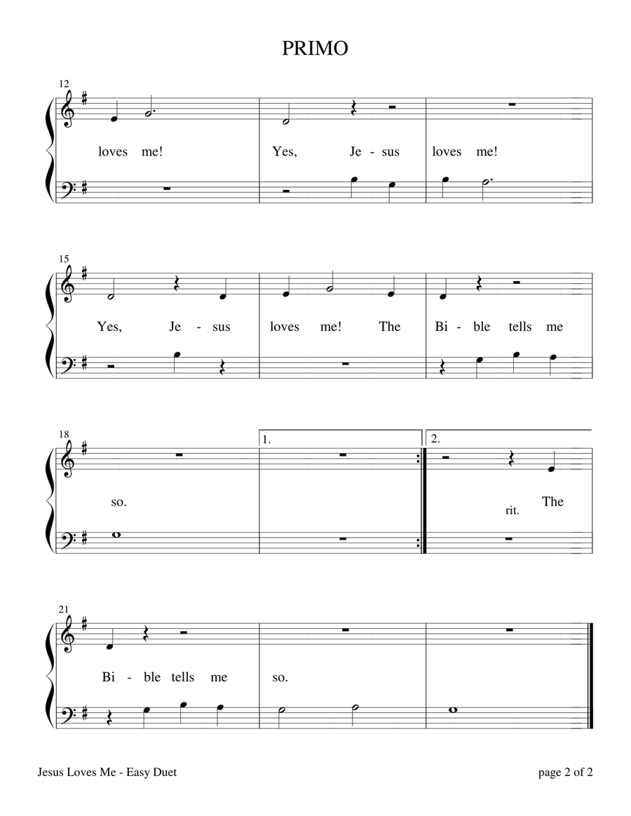 Jesus Loves Me (Easy Piano Duet; 1 Piano, 4 Hands) Easy Piano scores gallery preview page 3