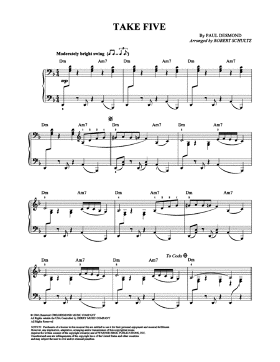Take Five Piano Solo scores gallery preview page 1