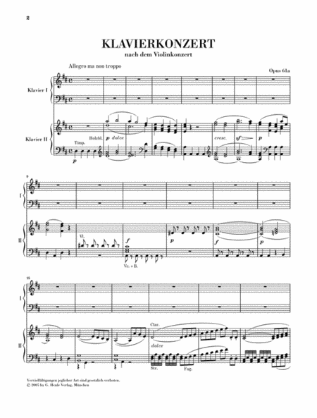 Piano Concerto D Major Op. 61a After the Violin Concerto