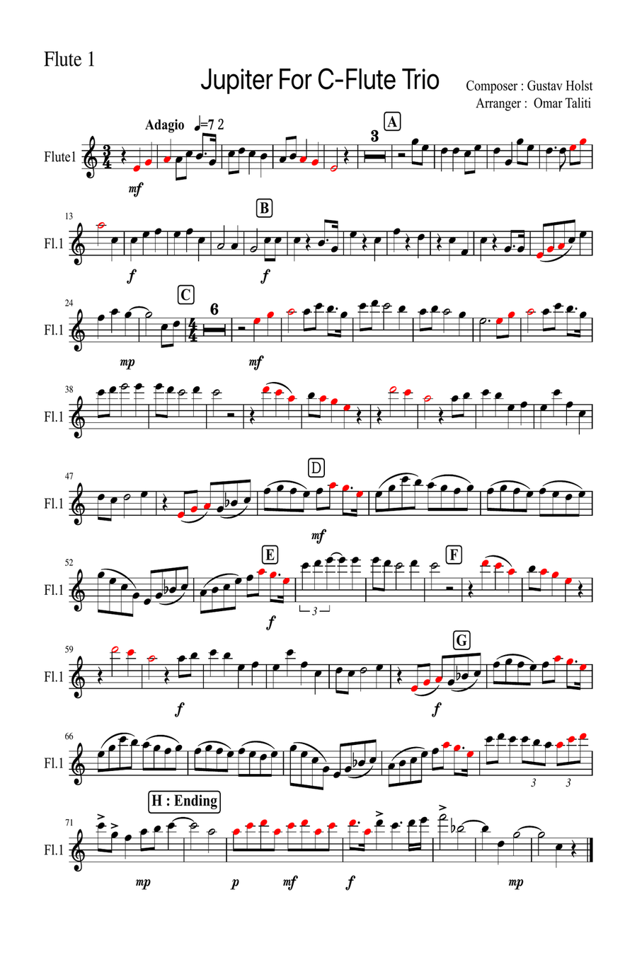 Jupiter for C-flutes from the Planets Woodwind Trio scores gallery preview page 4