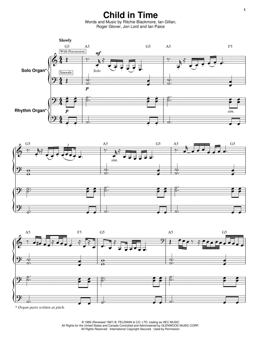 Child In Time Piano scores gallery preview page 1