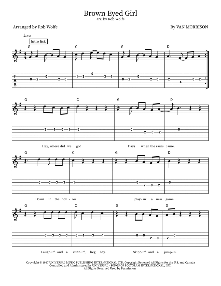 Brown Eyed Girl Guitar scores gallery preview page 1