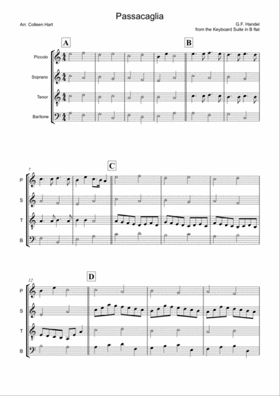 Passacaglia arr. Colleen Hart by George Frideric Handel Percussion Ensemble - Digital Sheet Music