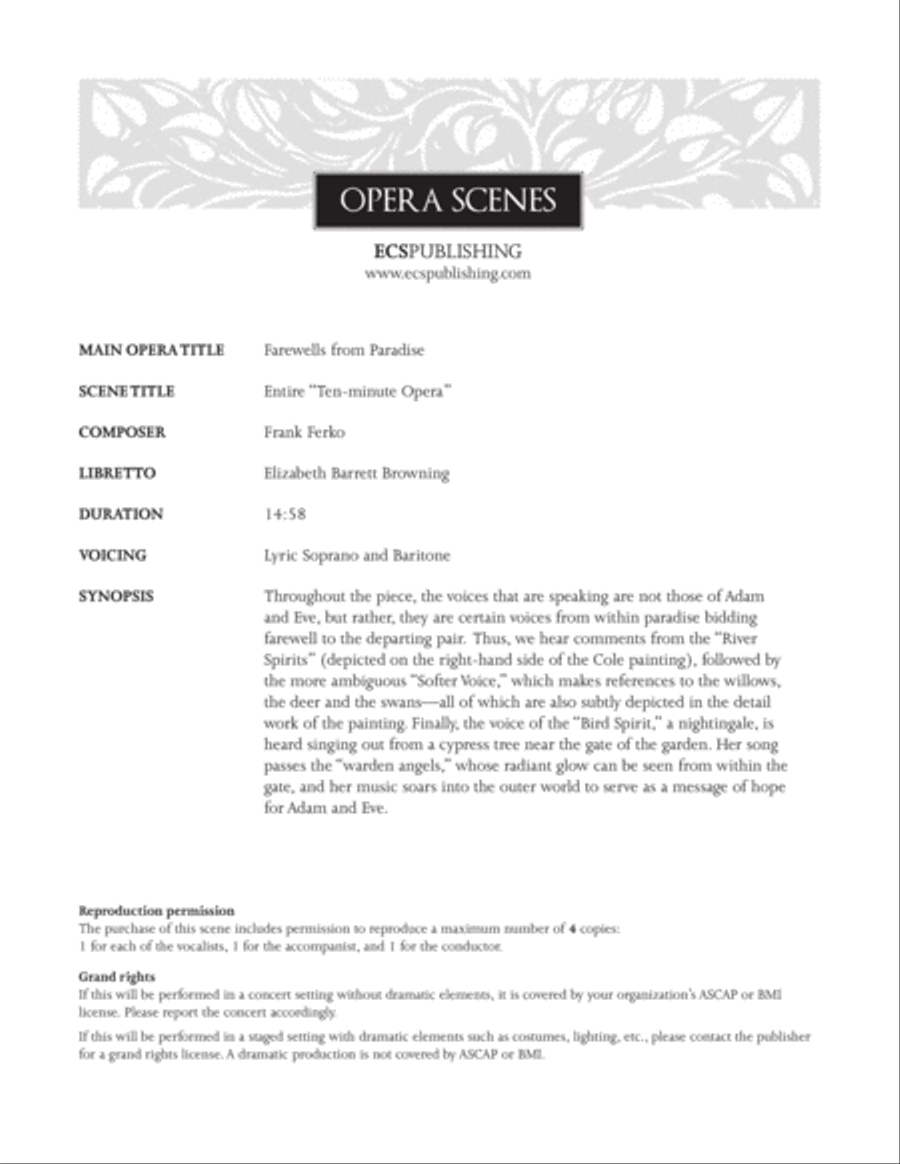 Farewells from Paradise: a Ten-minute Opera Voice Solo scores gallery preview page 1