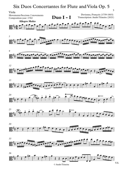 Six Duos Concertantes for Flute and Viola - Viola part
