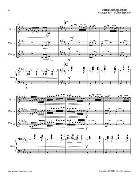 Danse Bohémienne, arranged for 3 violins & piano
