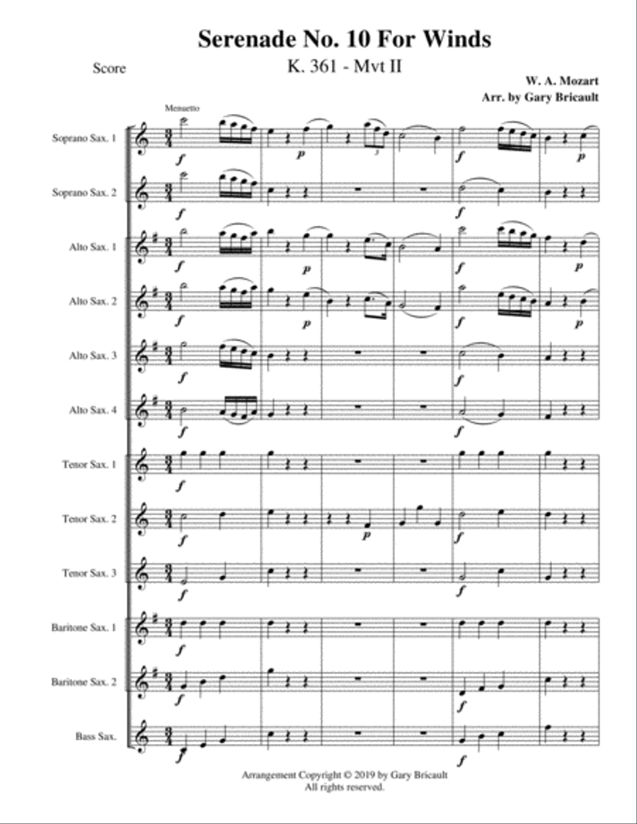 Serenade No. 10 for Winds - Mvt II (Menuetto) Large Ensemble scores gallery preview page 1