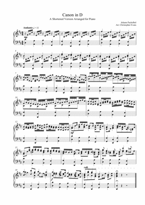 Book cover for Canon by Pachelbel (short version) arranged for piano solo
