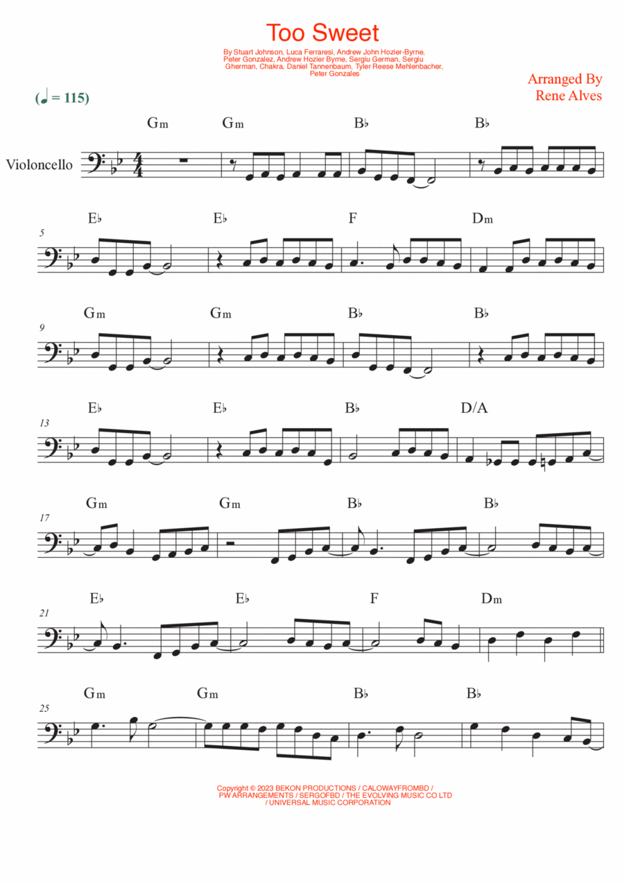 Too Sweet Cello Solo scores gallery preview page 1