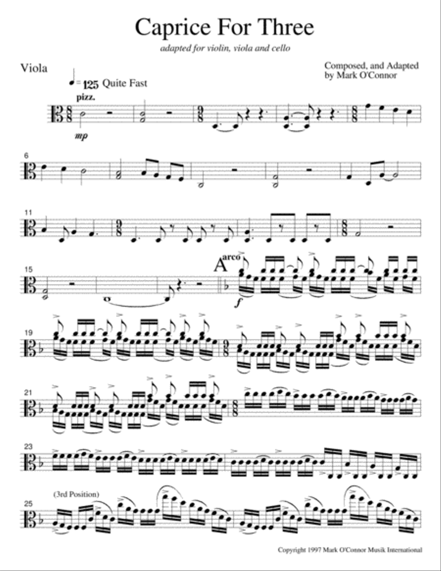 Caprice For Three (viola part - vln, vla, cel) String Trio scores gallery preview page 4