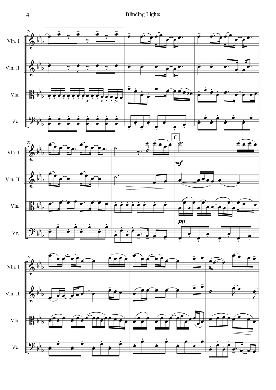 Blinding Lights String Quartet scores gallery preview page 4