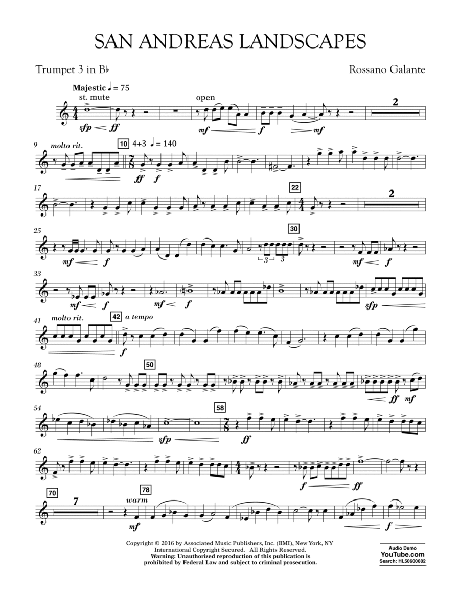 San Andreas Landscapes - Bb Trumpet 3 B-Flat Trumpet scores gallery preview page 1