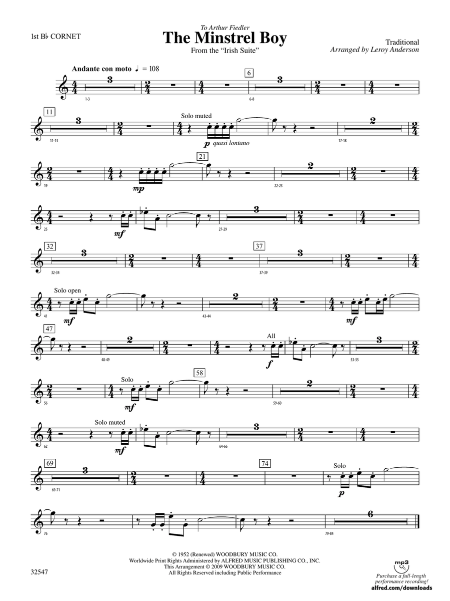 The Minstrel Boy (from the Irish Suite): 1st B-flat Cornet