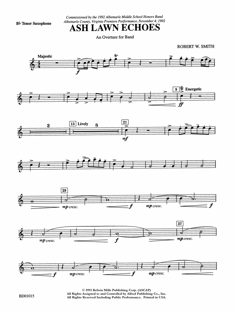 Ash Lawn Echoes (An Overture for Band): B-flat Tenor Saxophone