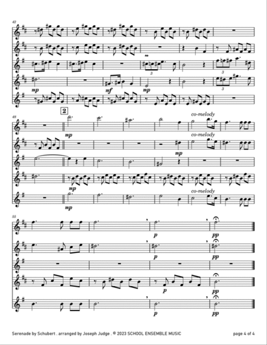 Serenade by Schubert for Saxophone Quartet in Schools Saxophone Quartet scores gallery preview page 4