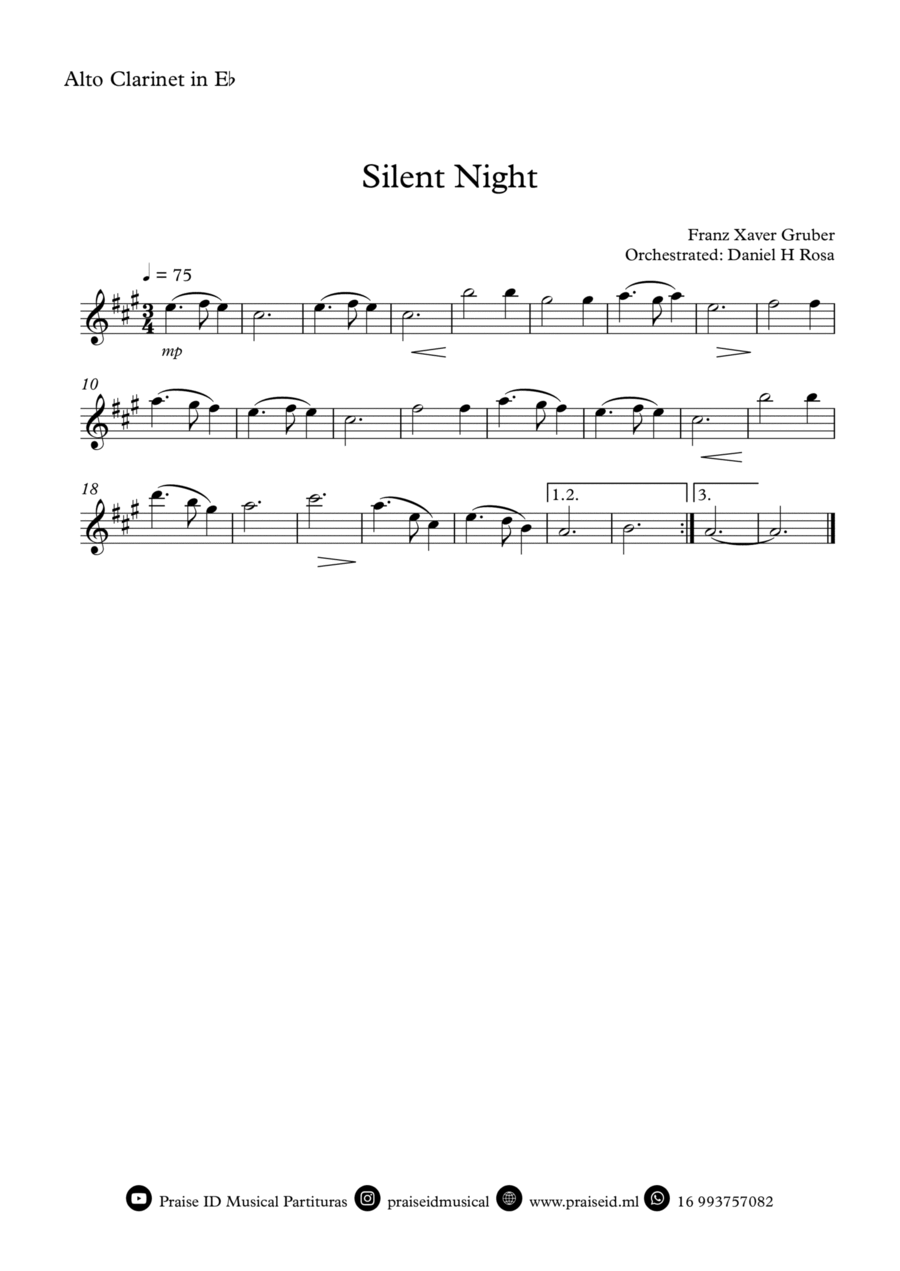 Silent Night - Christmas Carol - Clarinet in Eb E-Flat Clarinet scores gallery preview page 1
