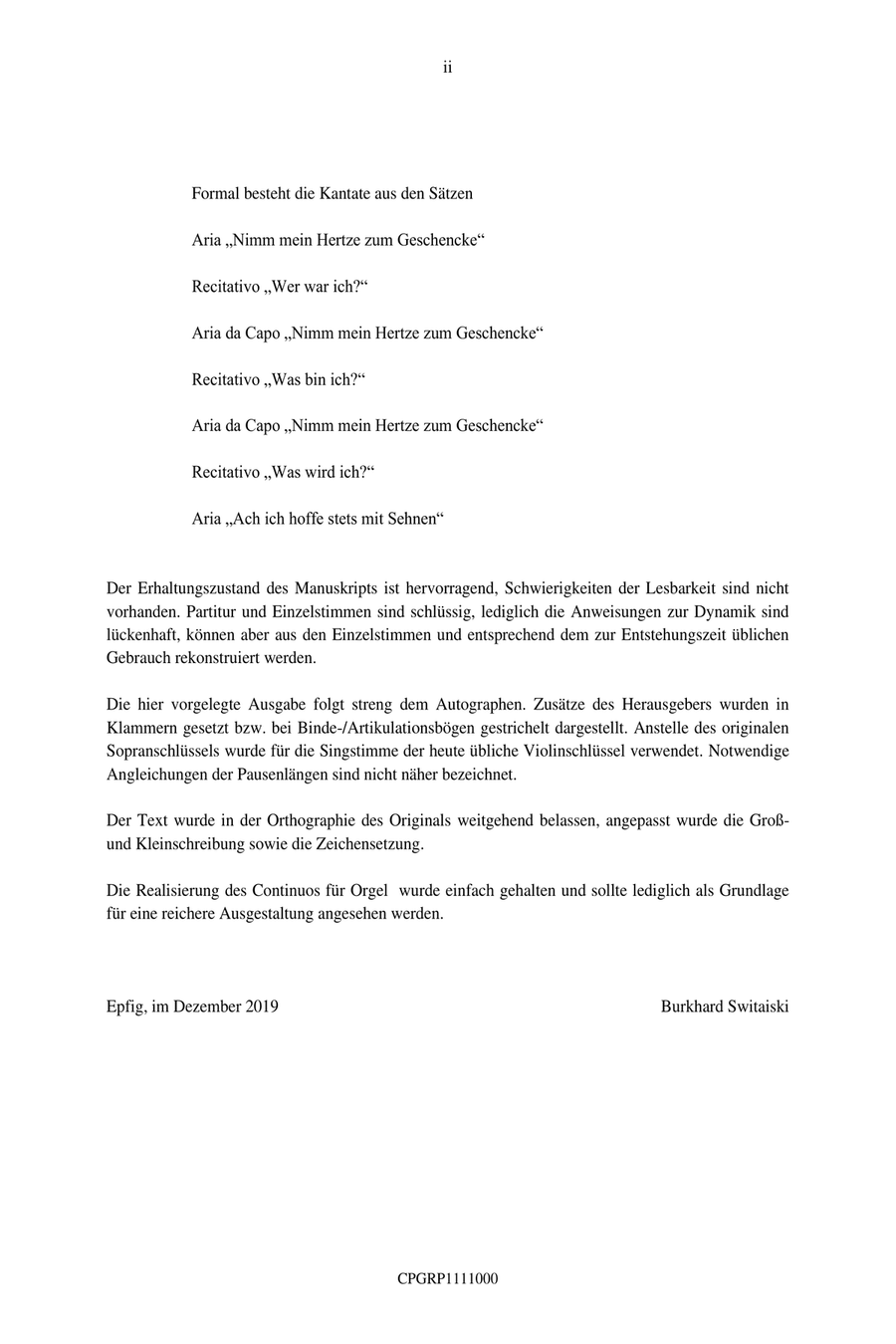 Graupner Christoph Cantata Nimm mein Hertze zum Geschencke GWV 1111/10 Small Ensemble scores gallery preview page 4