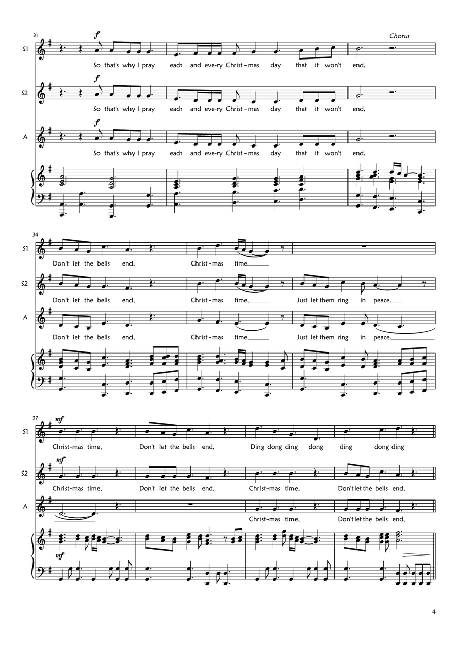 Christmas Time (don't Let The Bells End) SSA scores gallery preview page 4