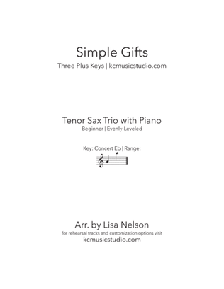 Simple Gifts - Tenor Sax Trio with Piano Accompaniment