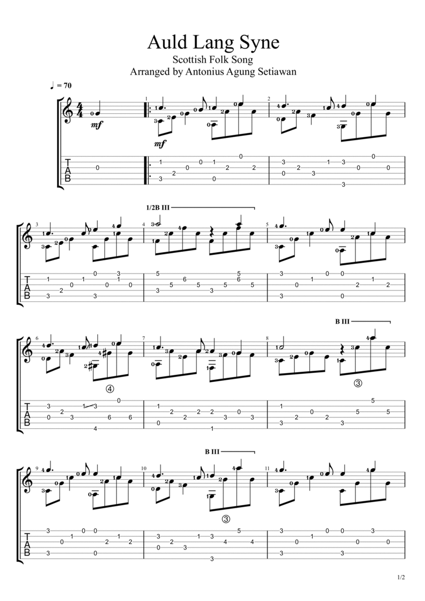 Auld Lang Syne (Solo Guitar Tablature) image number null