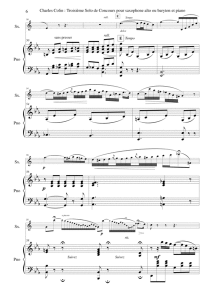 Charles Colin: Solo de Concours no 3, Opus 40 arranged for Eb alto or baritone saxophone and piano